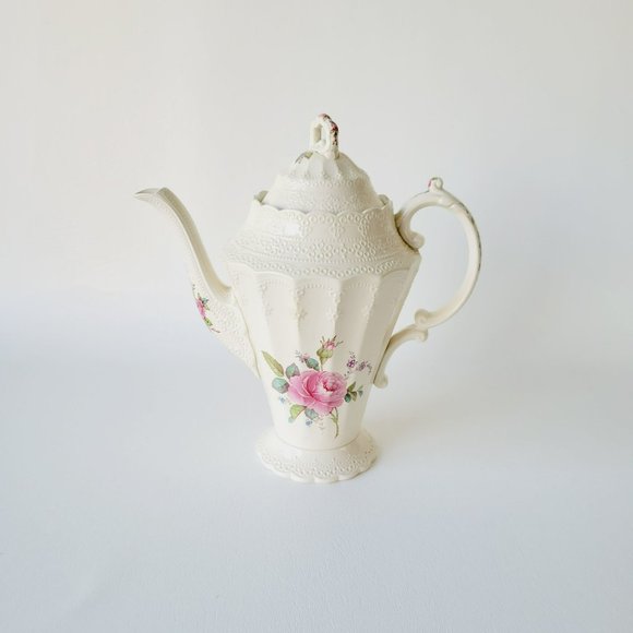Vintage Spode's Jewel Billingsley Rose Pink Coffee Pot Embossed Lace Pattern - Picture 11 of 12
